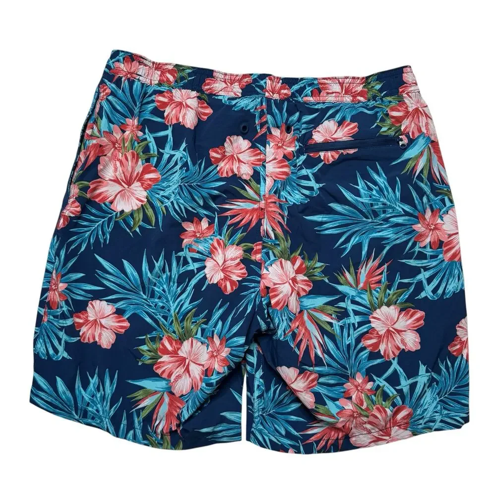 KIRKLAND SIGNATURE Mens Swim Shorts in Navy Blue Floral Size Large Lined Pockets
